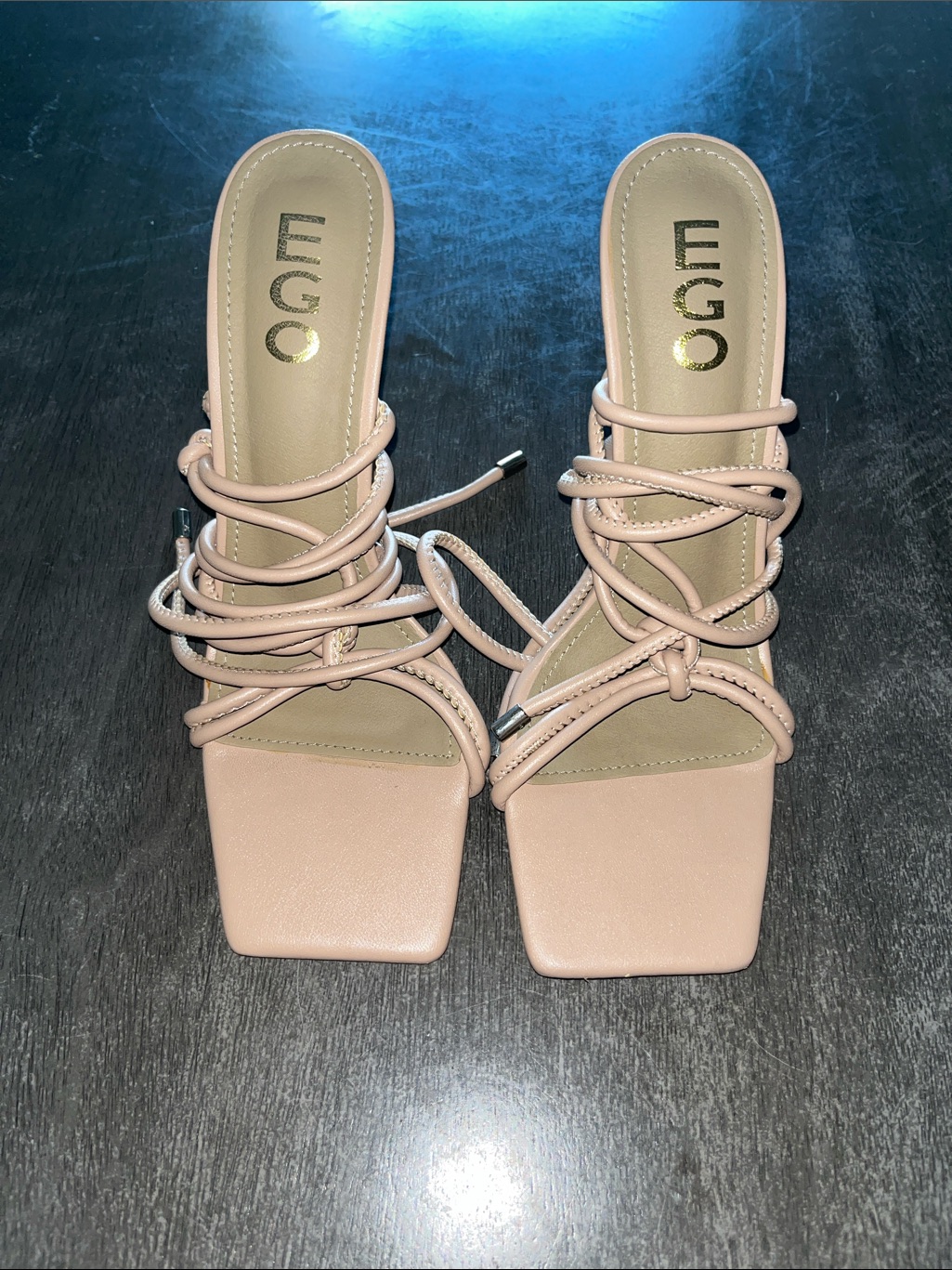 Ego Lace-Up Strappy Square-Toe Heels In Pale Pink